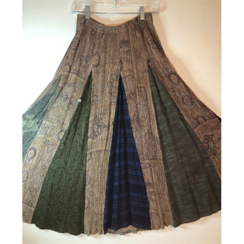 Vintage Donna Jessica Patchwork Inserts Maxi/Midi Skirt Boho Aprox sz S